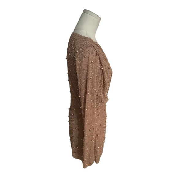 OH POLLY Chelsea Embellished Wrap Over A-Line Mini Dress Beige Pearl Sz 6 Party - Picture 9 of 12
